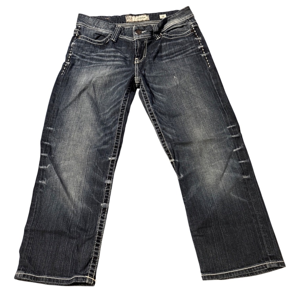 BKE Denim Payton Embellished Jeans Dark Wash White Stitching Size 29